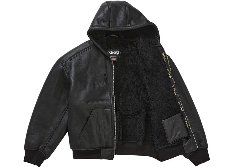 Supreme Supreme Schott Shearling Hooded Work Jacket Black outlook