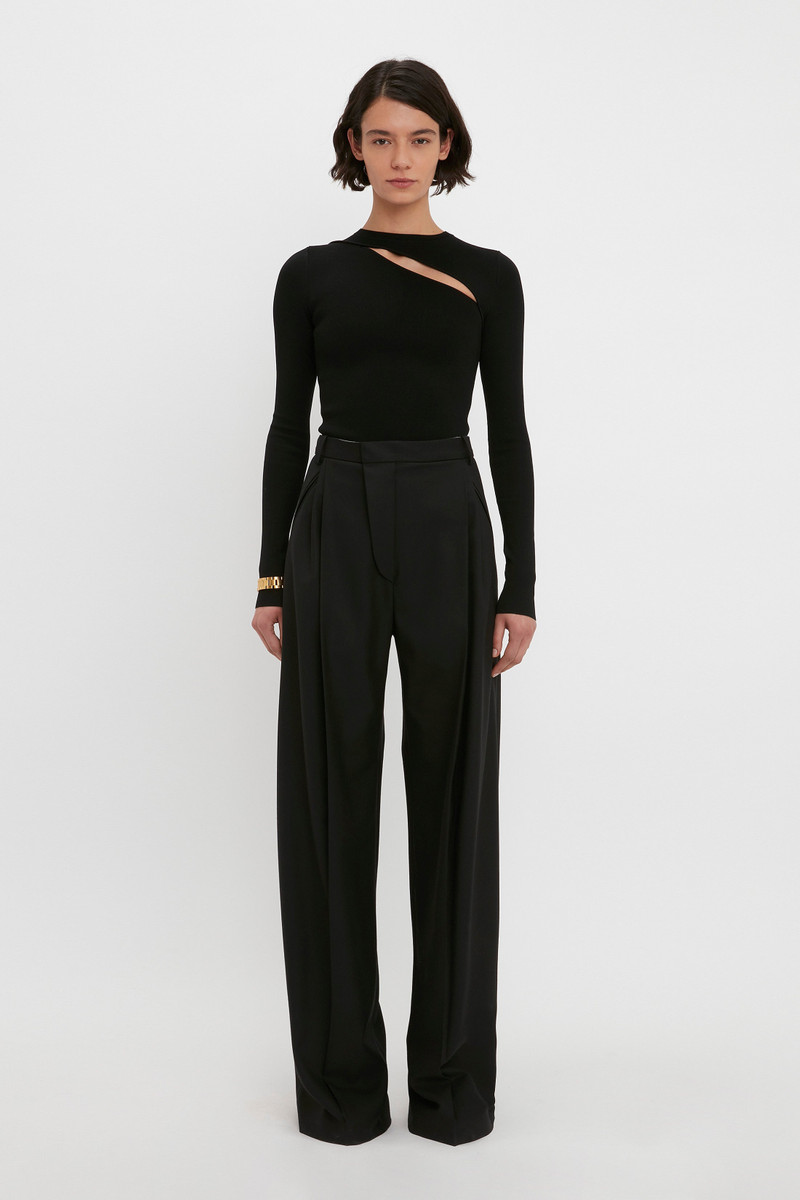 Victoria Beckham VB Body Front Slash Crew Neck Top In Black outlook