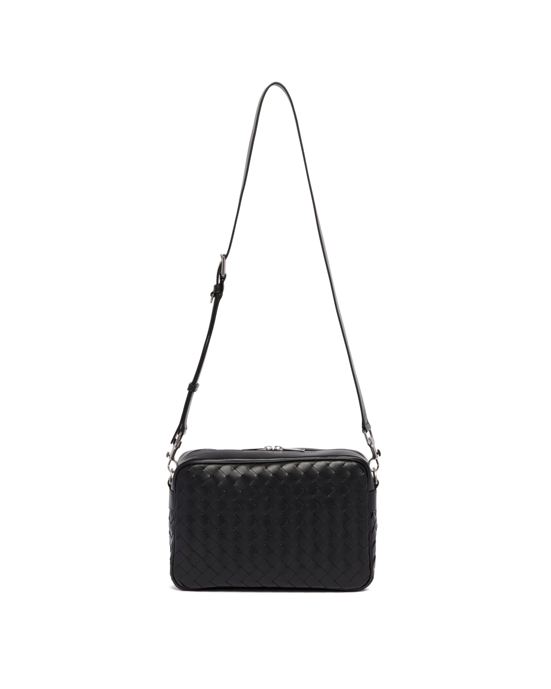 Black Leather Intrecciato Camera Bag - 1