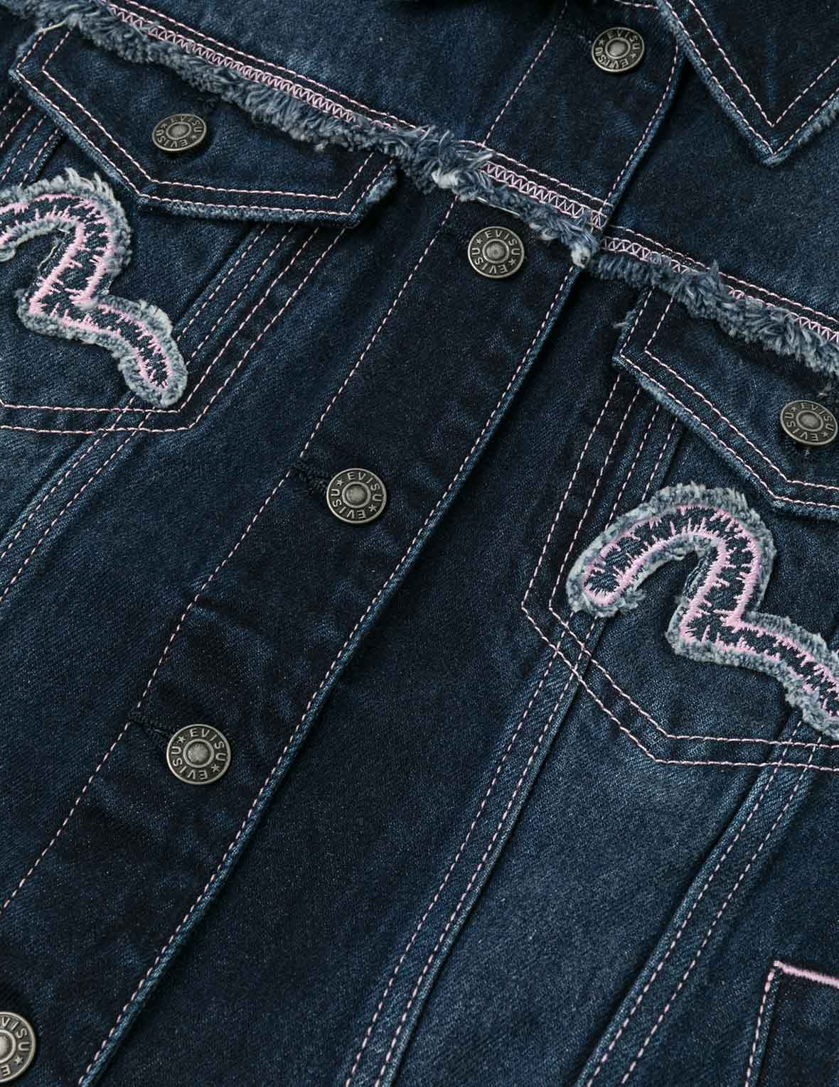 Seagull Appliqué Embroidery Loose Fit Washed Denim Jacket - 11
