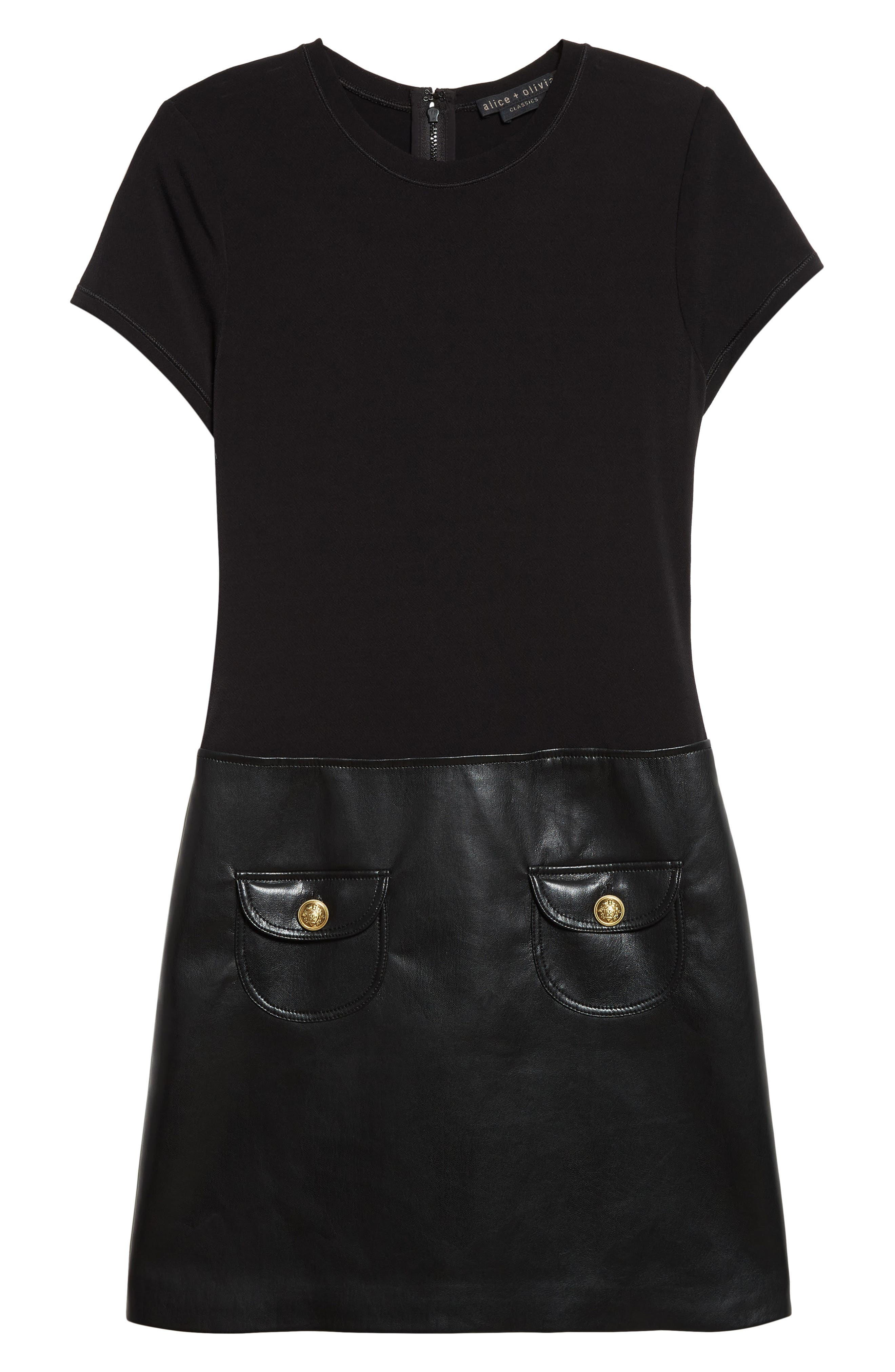 Alice + Olivia Mixed Media Faux Leather Dress in Black at Nordstrom - 5