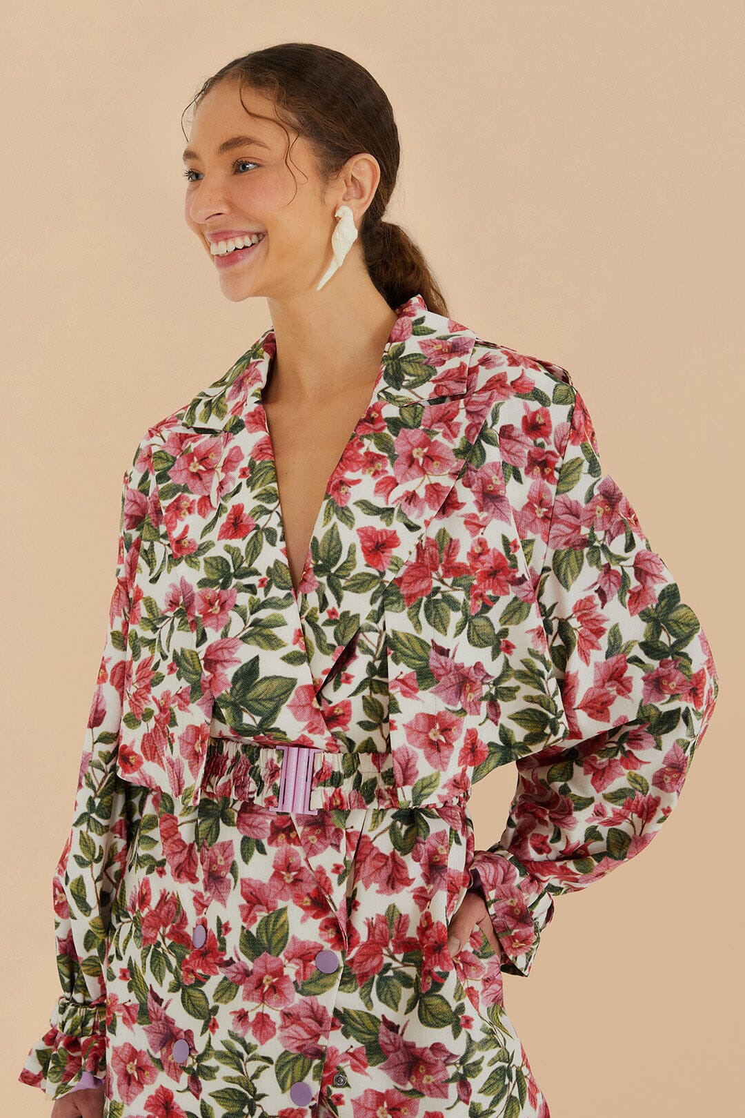 Halftone Pink Bouganvillea Oversized Trench Coat - 3