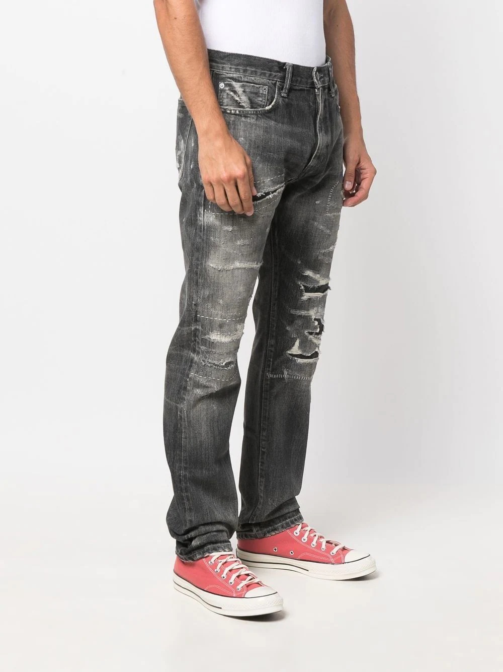 distressed-effect straight-leg jeans - 3