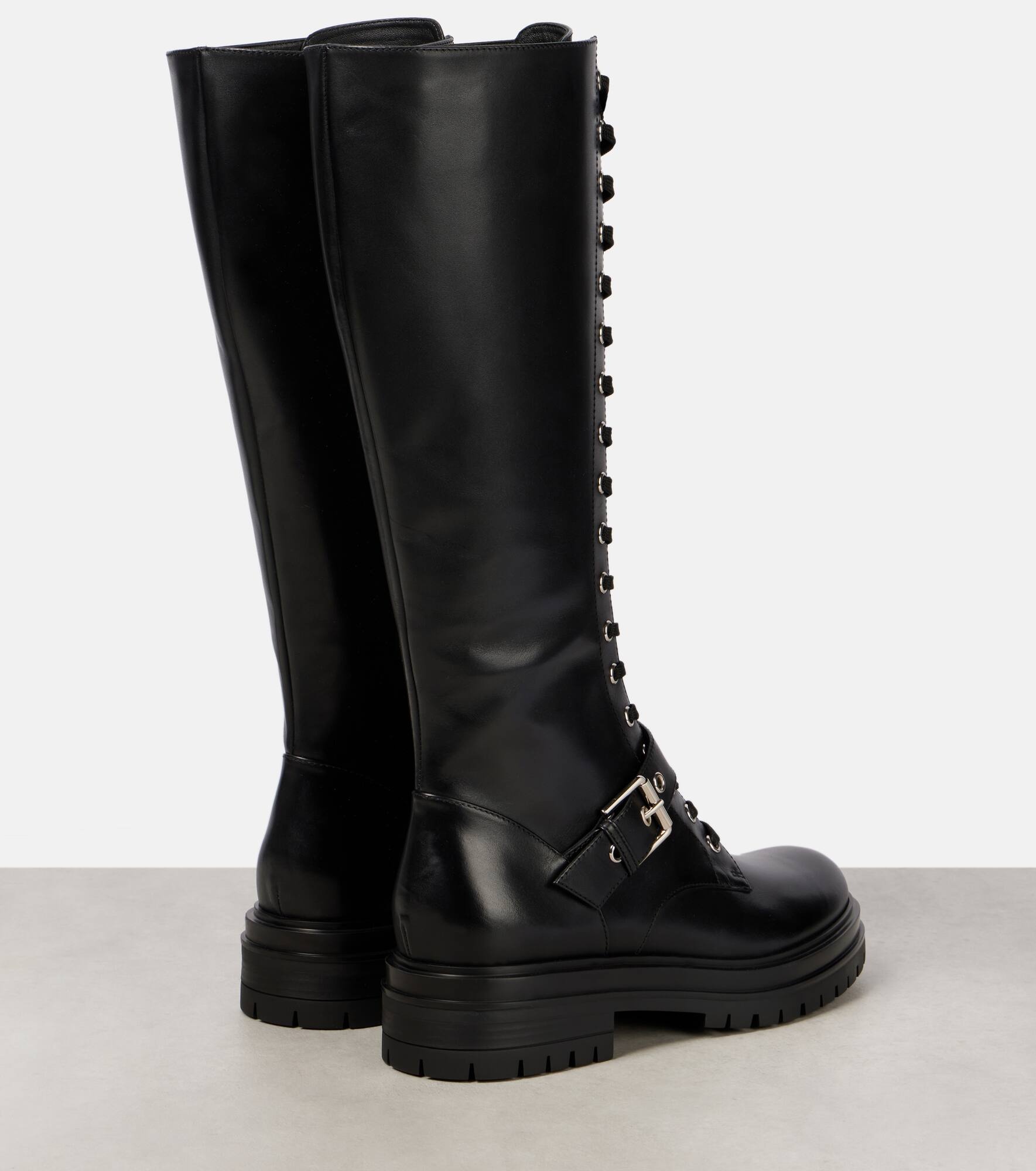 Lace-up leather knee-high boots - 2