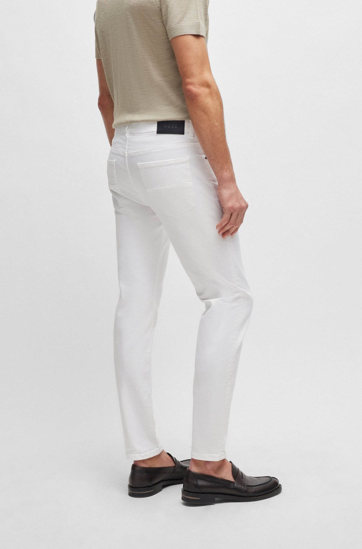 TAPERED-FIT JEANS IN WHITE ITALIAN STRETCH DENIM - 4