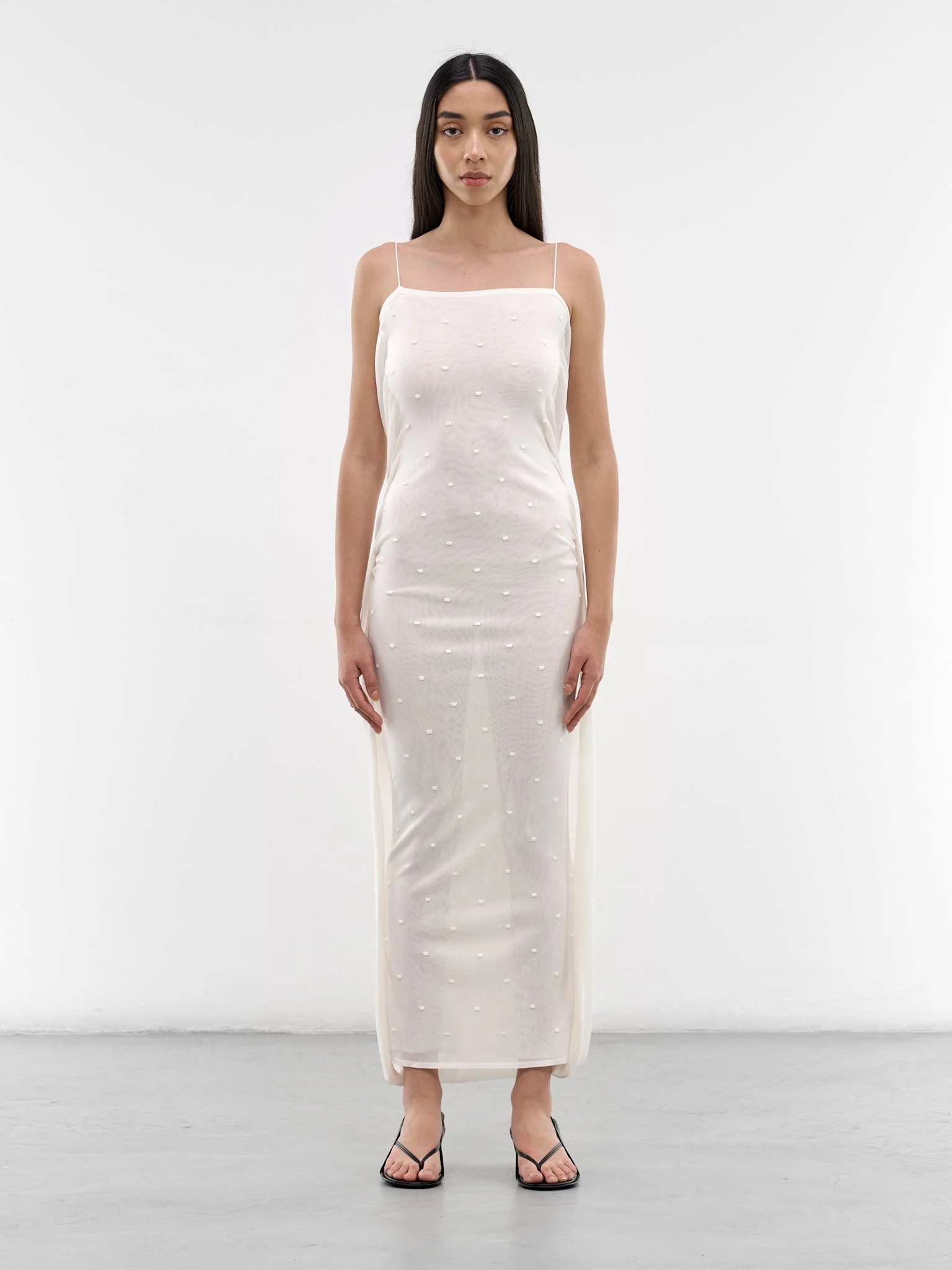 White Draped Sheer Maxi Dress - 1