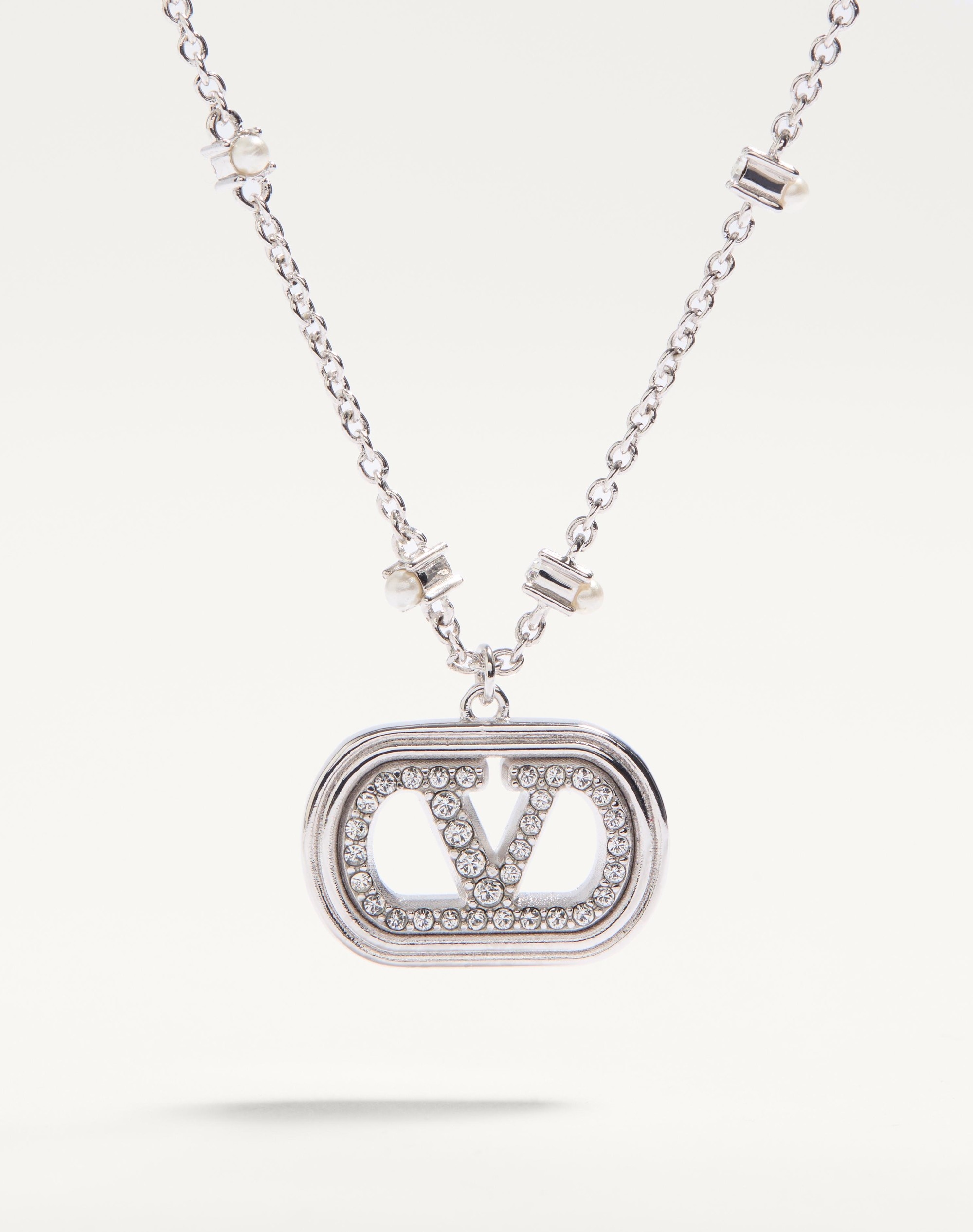 VLOGO SIGNATURE METAL NECKLACE WITH PEARLS AND SWAROVSKI® CRYSTALS - 3