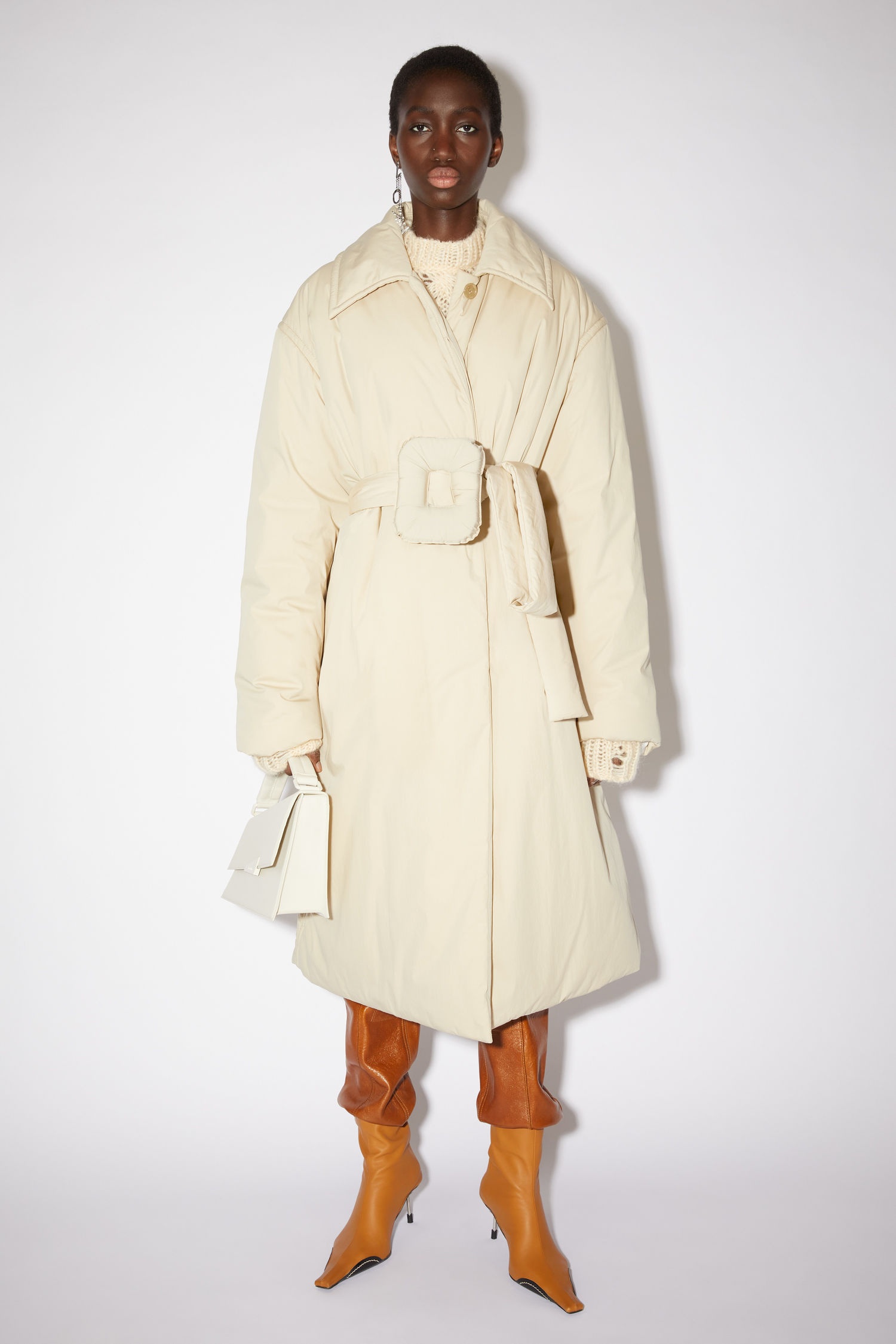 Belted padded coat - Beige - 2