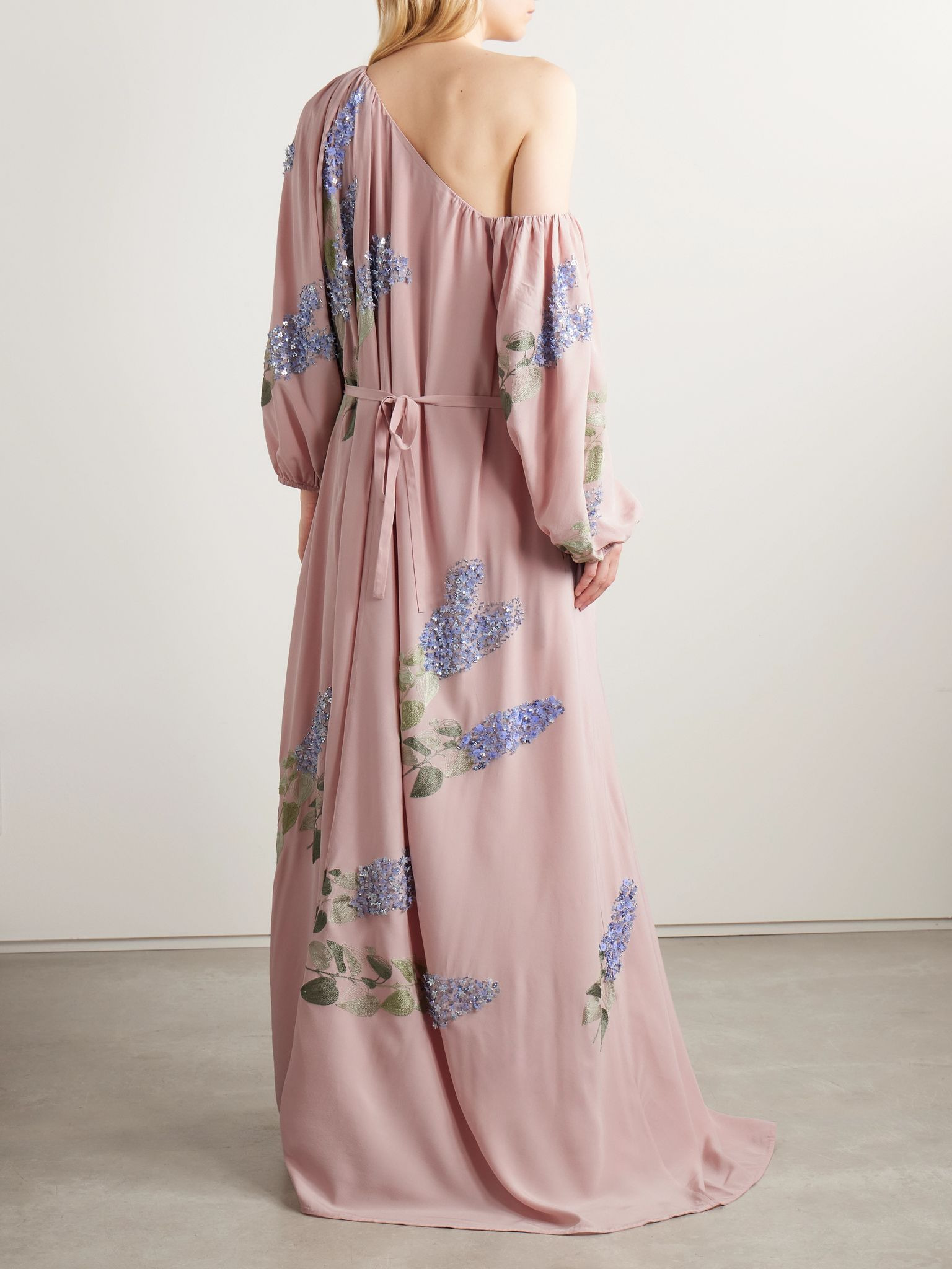 Nathalie off-the-shoulder embellished silk crepe de chine gown Blush - 3