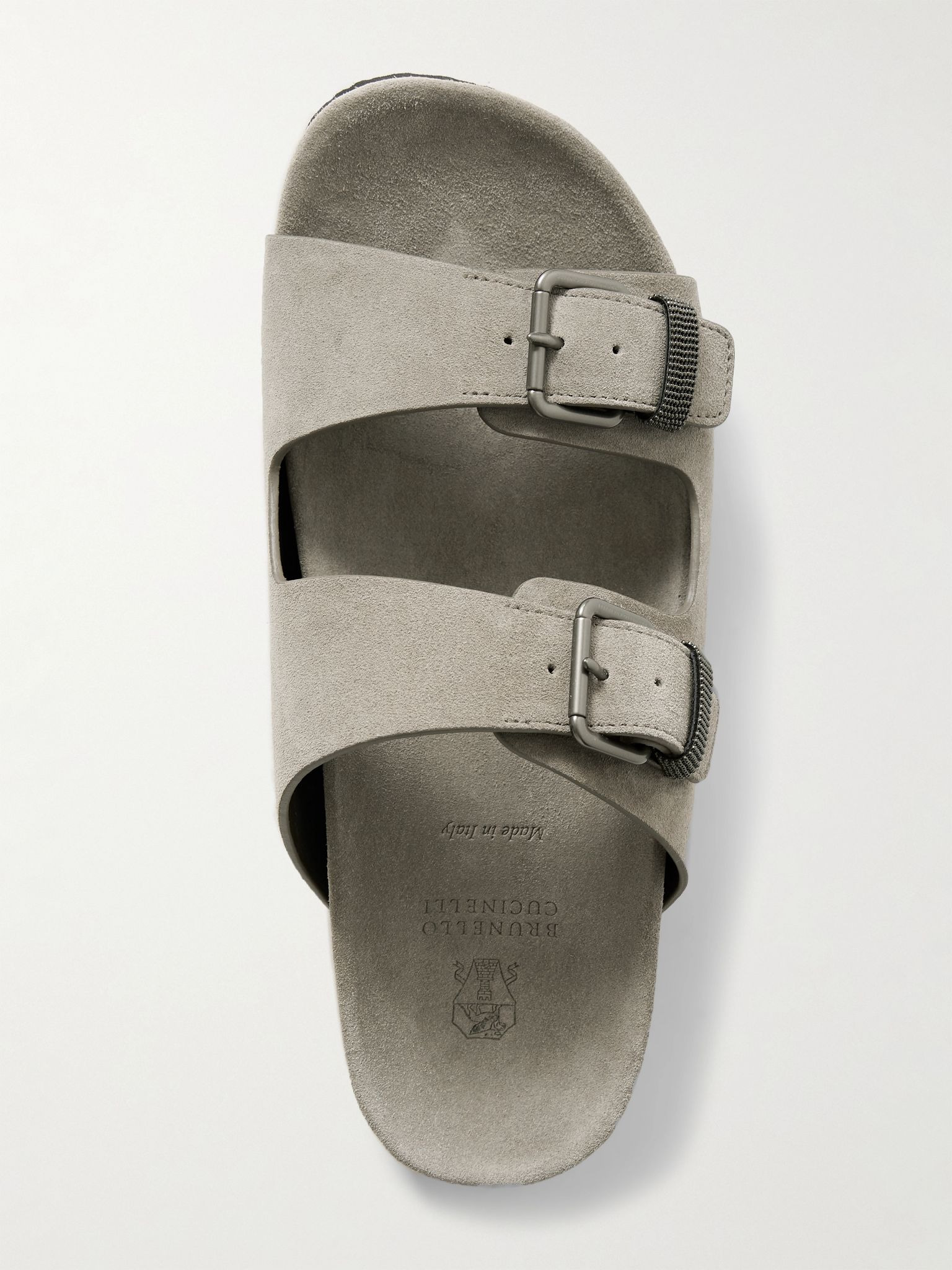 Bead-embellished suede sandals Gray - 5