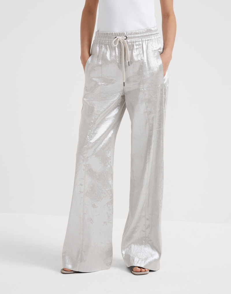 Sparkling linen gabardine loose track trousers 1