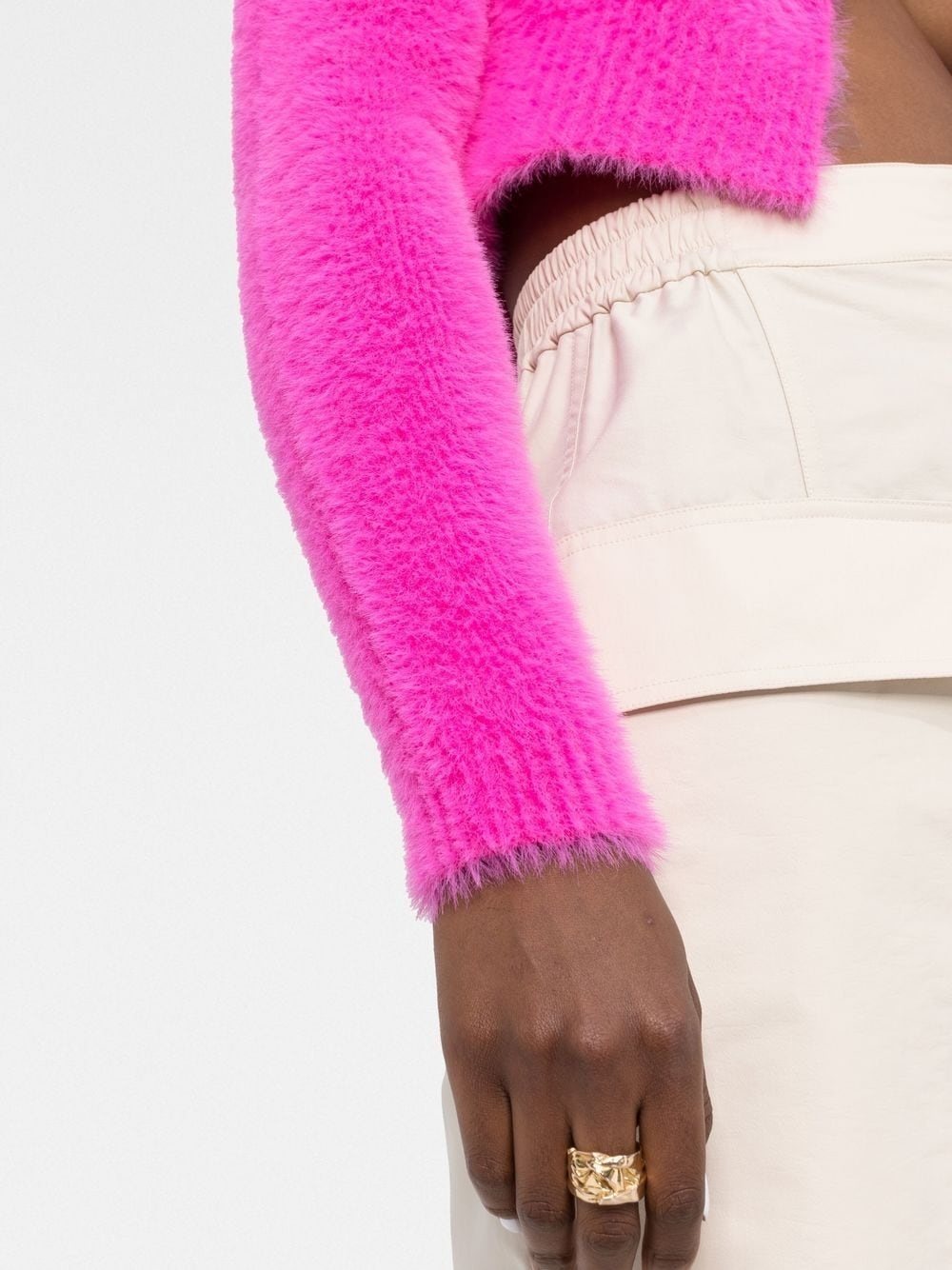 La Maille logo-charm cropped knitted cardigan - 3