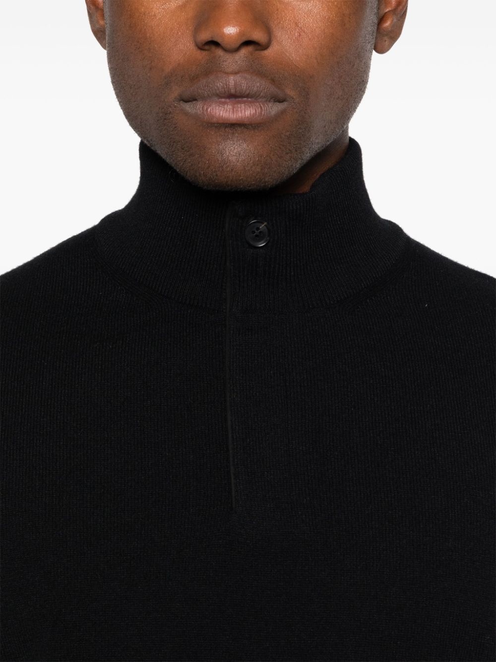 Black Oasi Cashmere Zip Mock Neck Sweater - 5