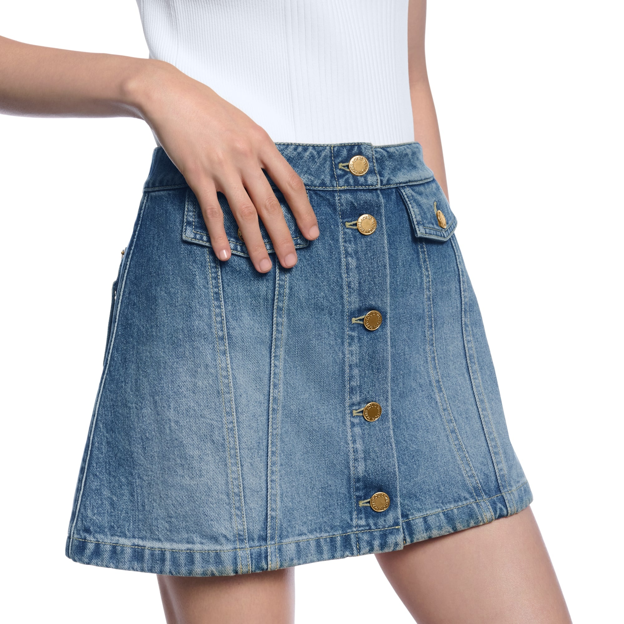 Button Front Denim Mini Skirt - 2