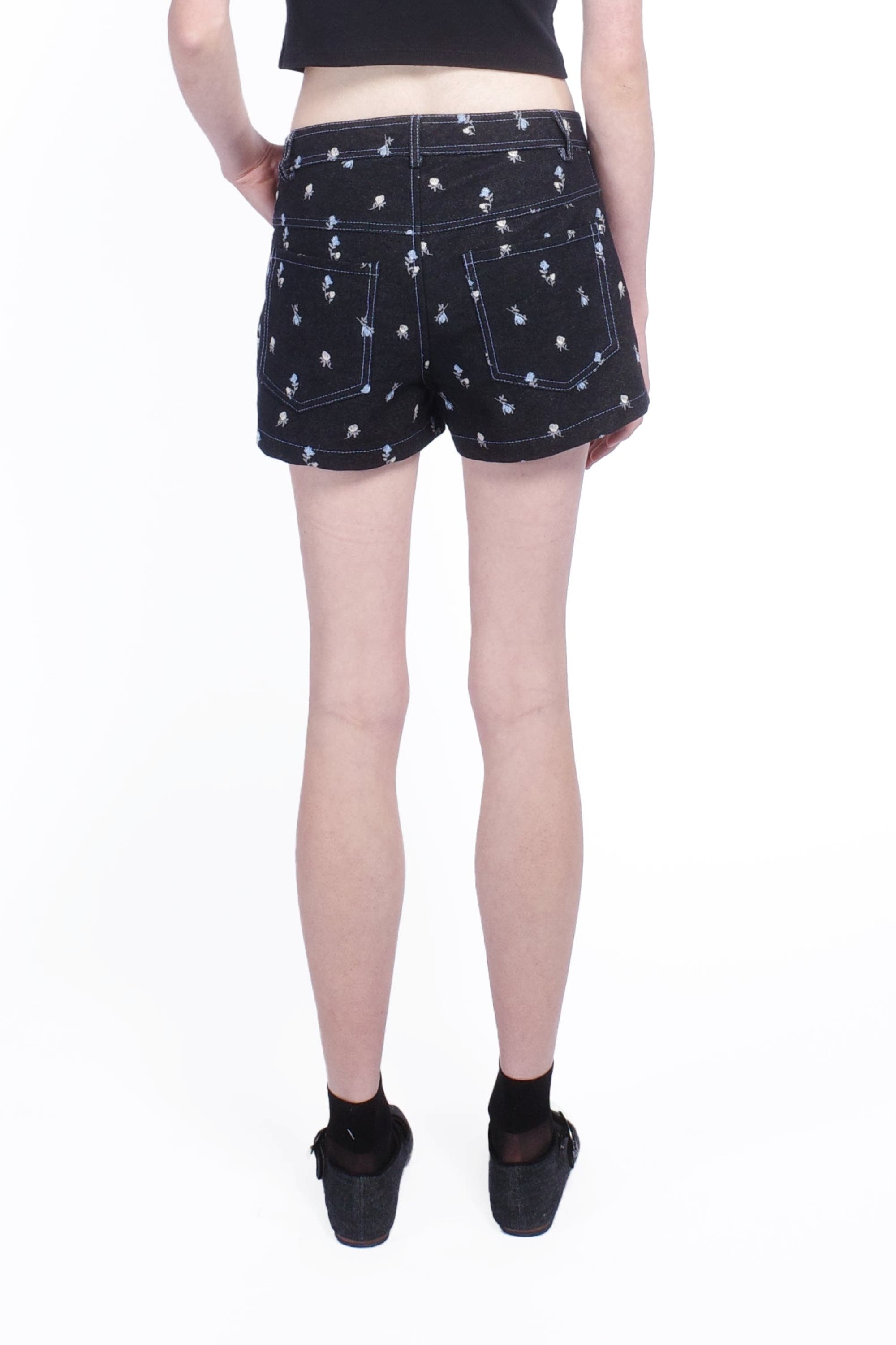 Anna Sui Denim Embroidered Roses Shorts in Black Multi at Nordstrom - 3