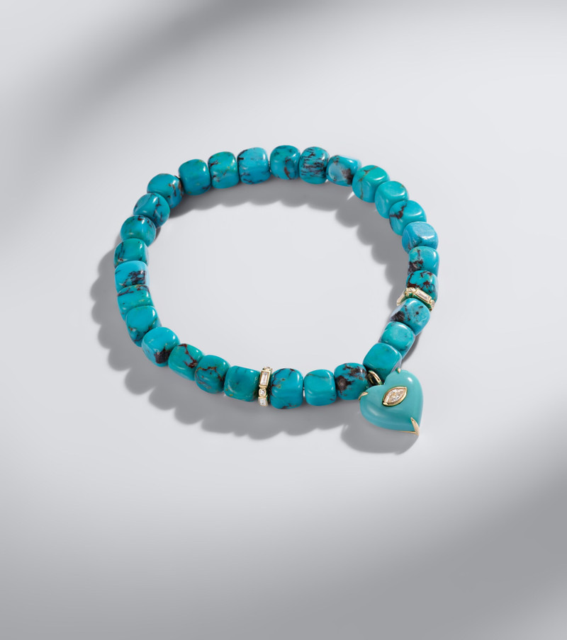 14kt gold beaded bracelet with tuquoise and diamonds 5