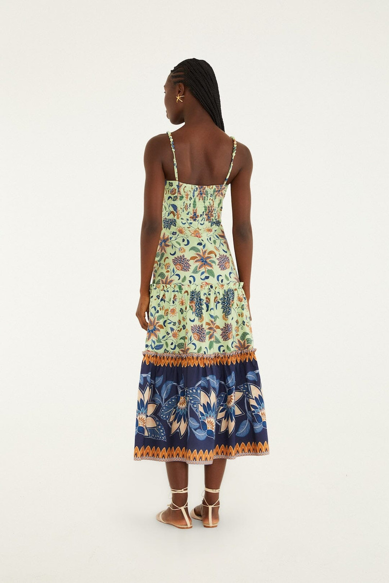 Green Floral Delhi Tapestry Beaded Straps Midi Dress 3