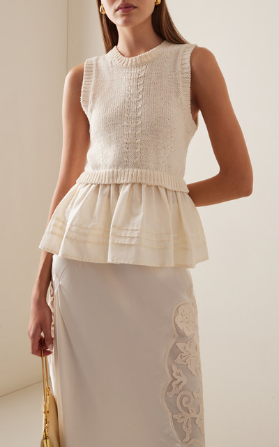 ULLA JOHNSON Edda Knit Cotton-Silk Peplum Top white outlook