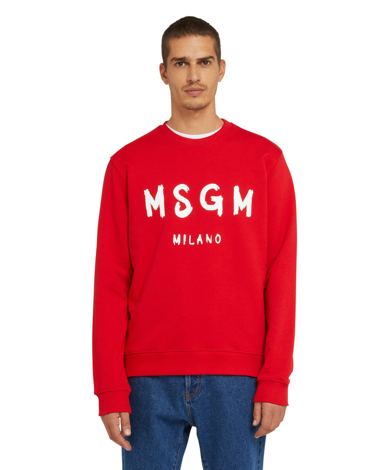 MSGM Cotton t-shirt with brushstroke logo outlook