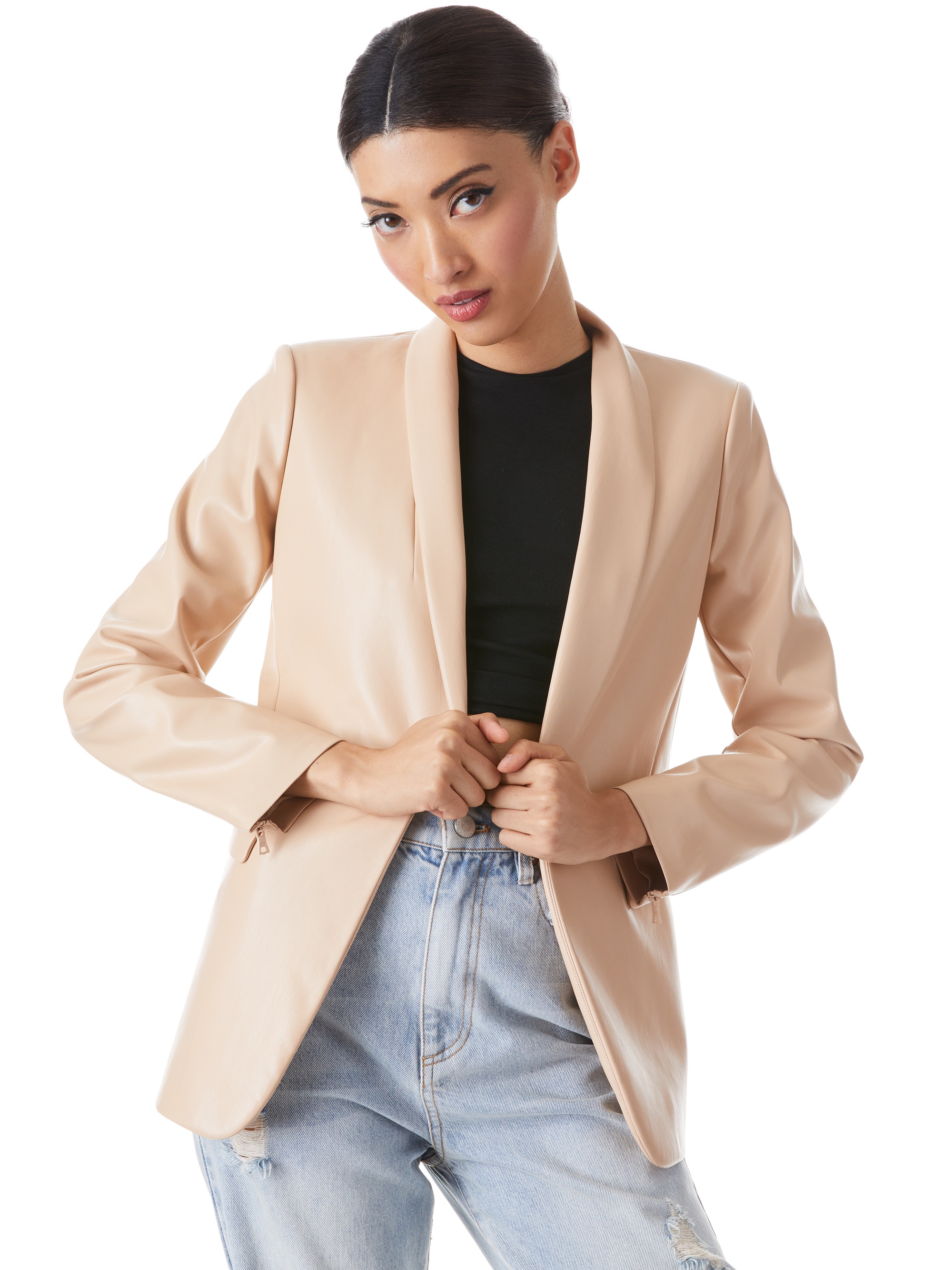 MACEY VEGAN LEATHER SHAWL COLLAR BLAZER - 2