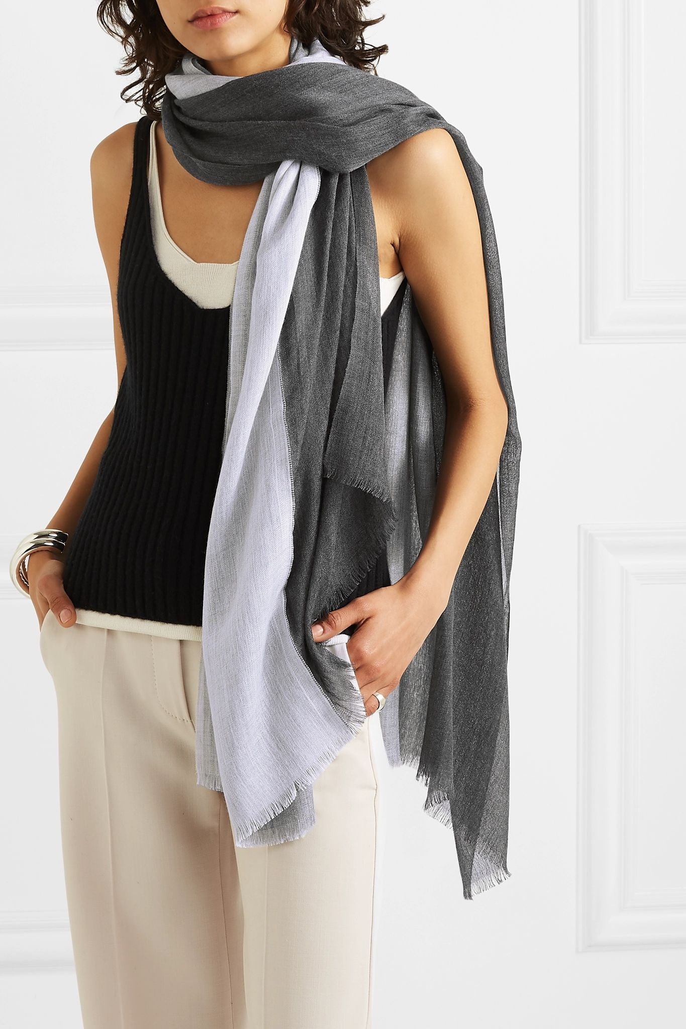 Aylit Nuvola Pure striped cashmere and silk-blend scarf - 2