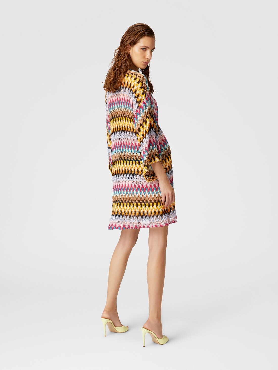 Short cover-up caftan in lamé viscose lace - 3