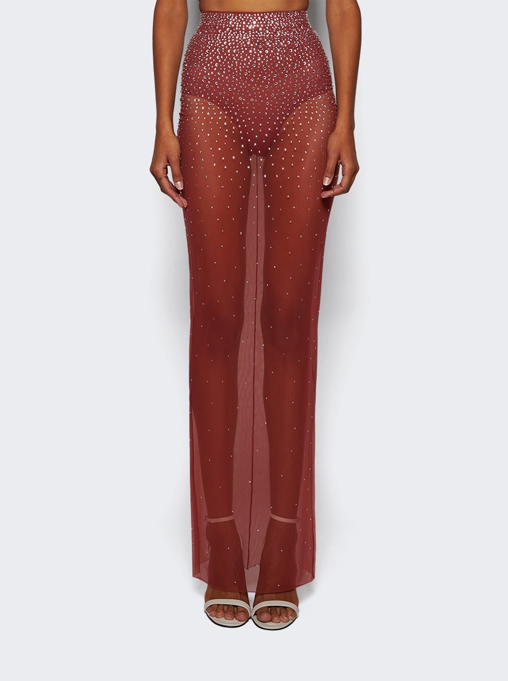 Column Skirt In Crystal Mesh Cognac - 3