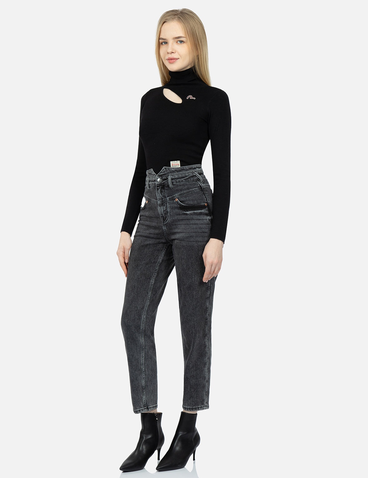 Cut-out Rib-Knitted Turtleneck Sweater - 3