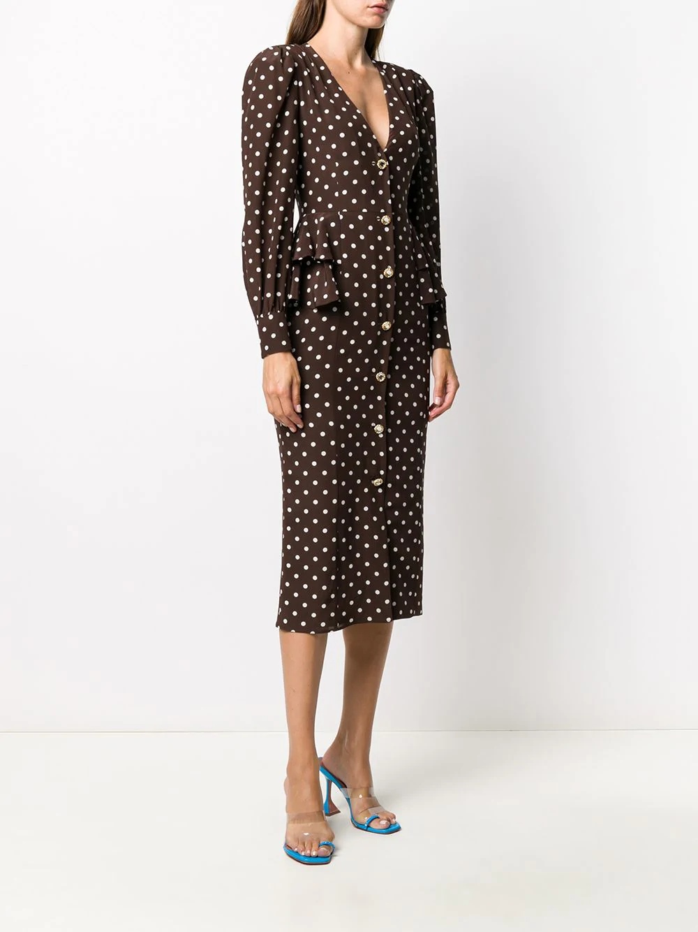 polka dot button-through midi dress - 3