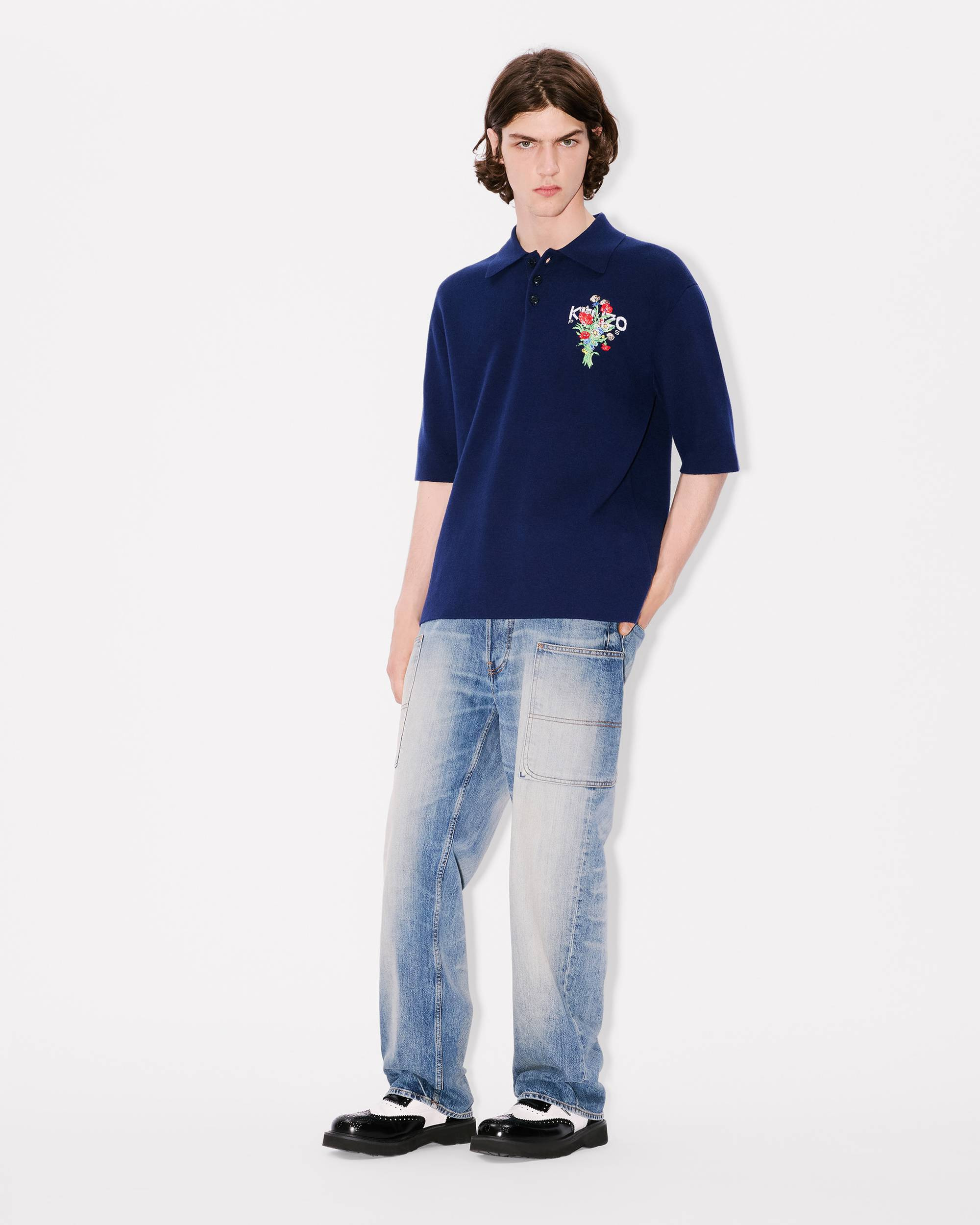 'KENZO Archive Bouquet' embroidered knitted polo in cotton wool - 5
