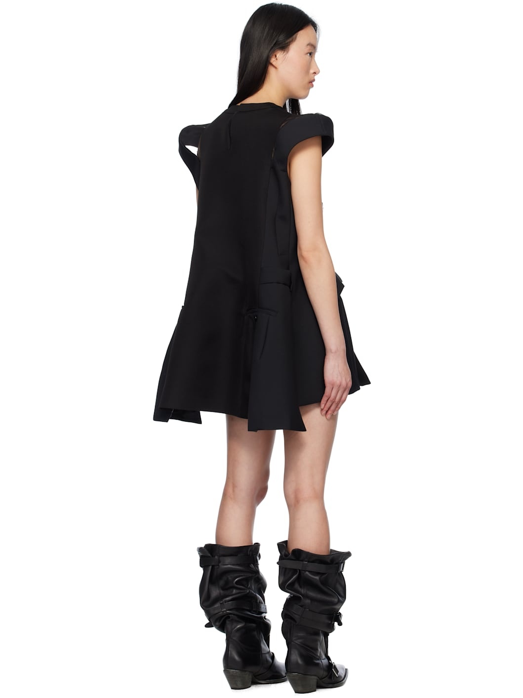 Black Double-Faced Silk Cotton Minidress - 3