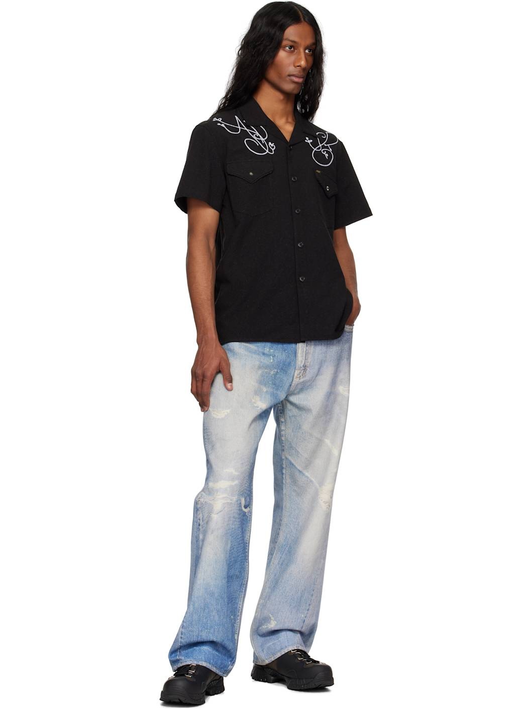 Black 'ADSB' Chain Embroidery Shirt - 4