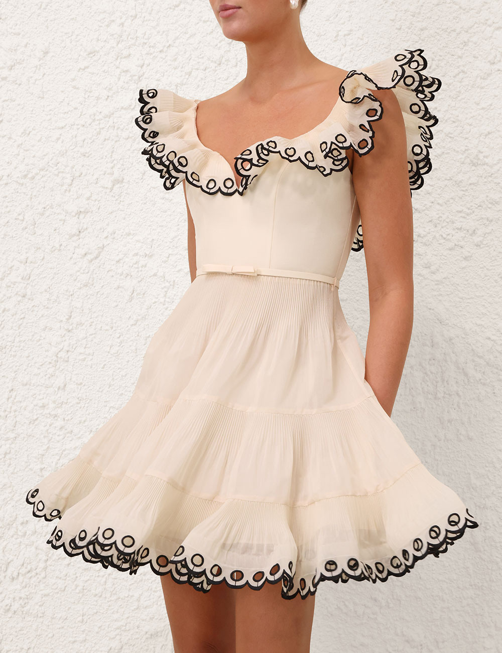 EMBROIDERED FRILLED MINI DRESS - 2