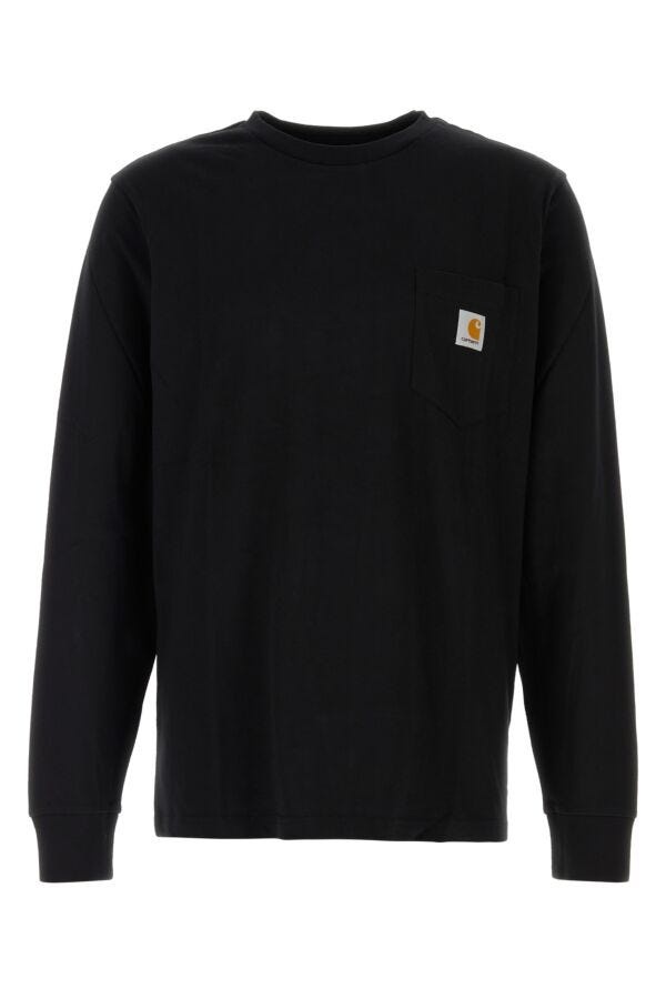 Black cotton L/S Pocket T-shirt - 1