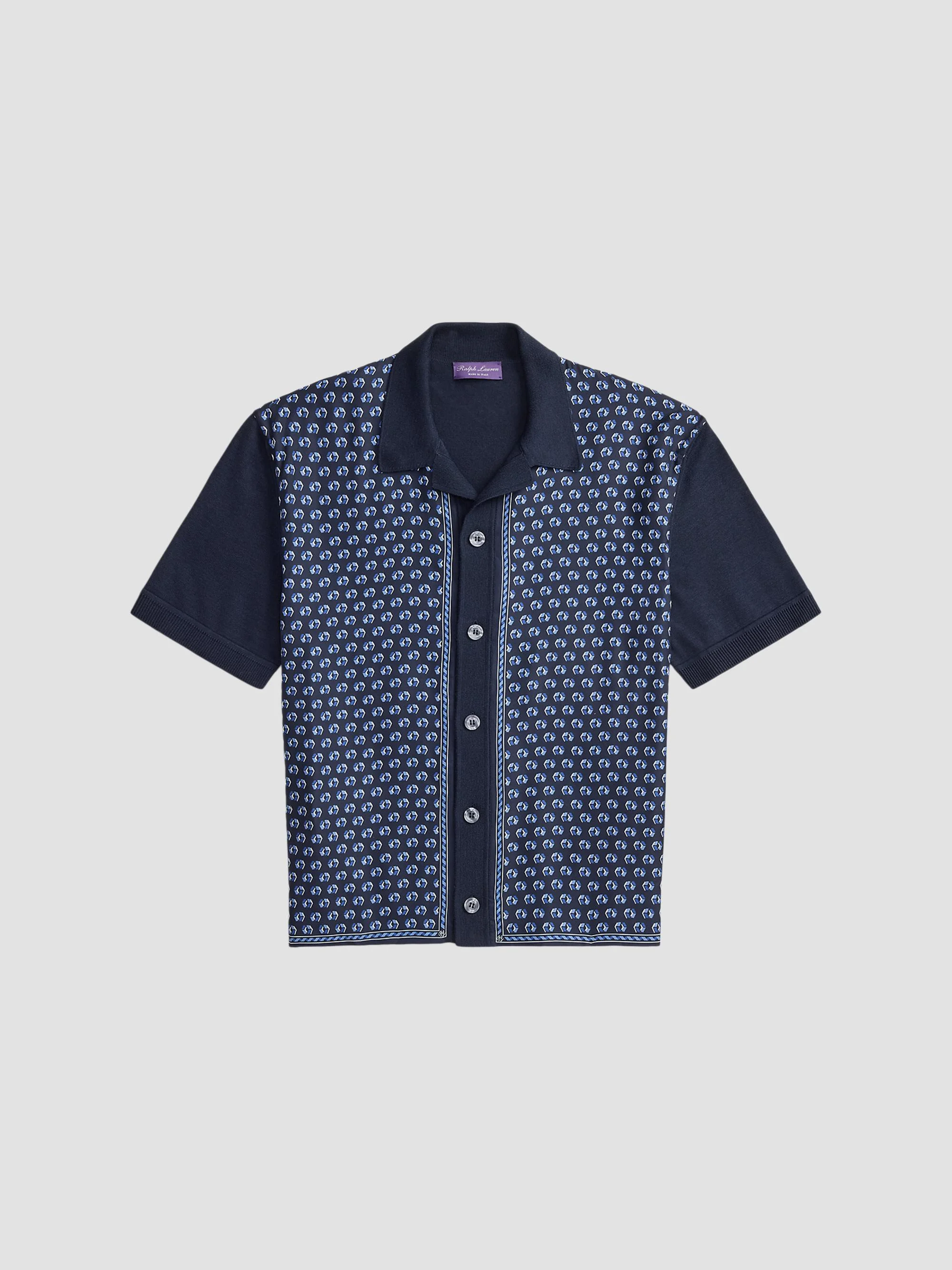 Men's Camp-Collar Short-Sleeve Cardigan - Racing Navy Multi - 1