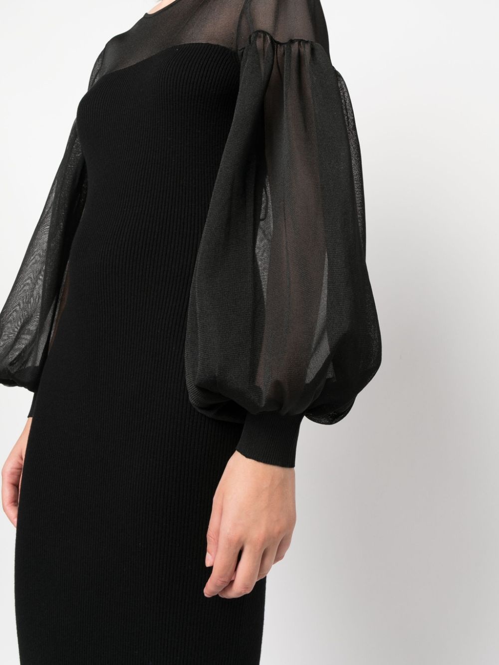 puff-sleeve tulle midi dress - 5