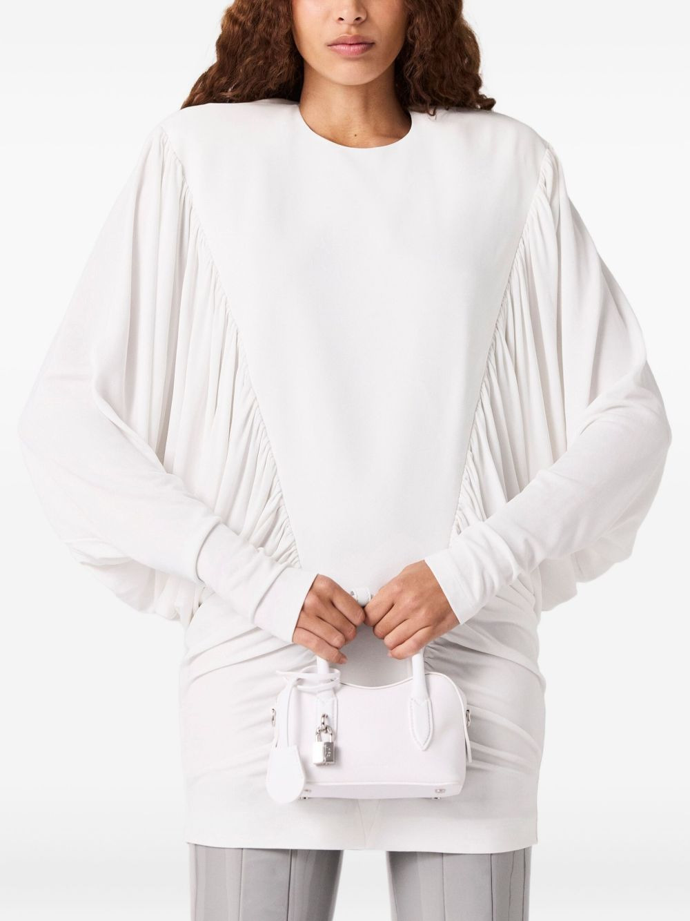 gathered-detail long-sleeve mini dress - 4