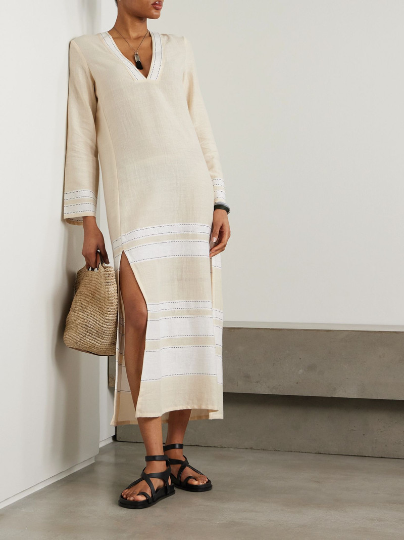 lemlem Theodora striped cotton-blend midi dress Cream outlook