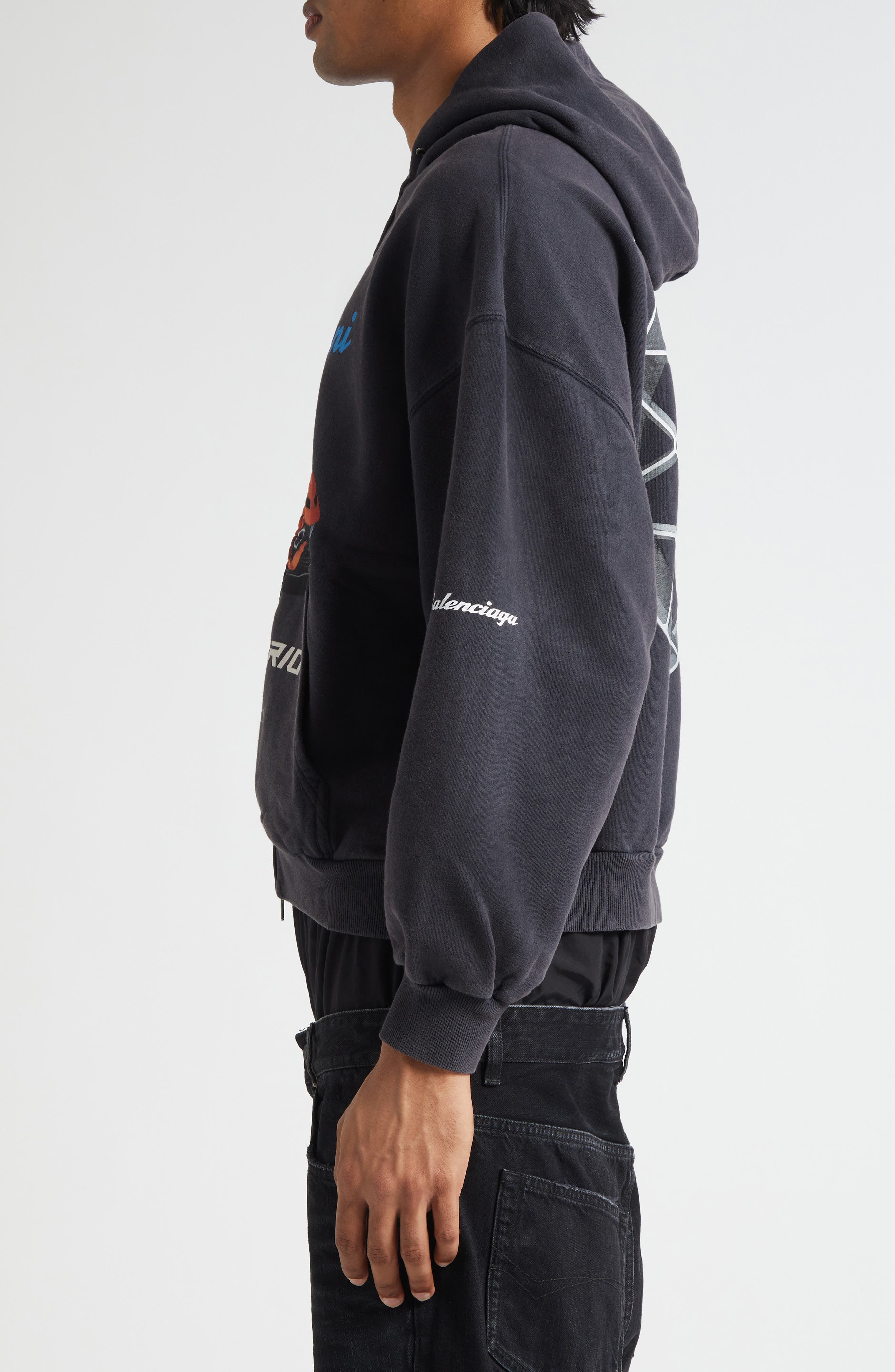 Balenciaga x Automobili Lamborghini Small Fit Full Zip Fleece Graphic Hoodie in 1041 Faded Washed Bl - 4