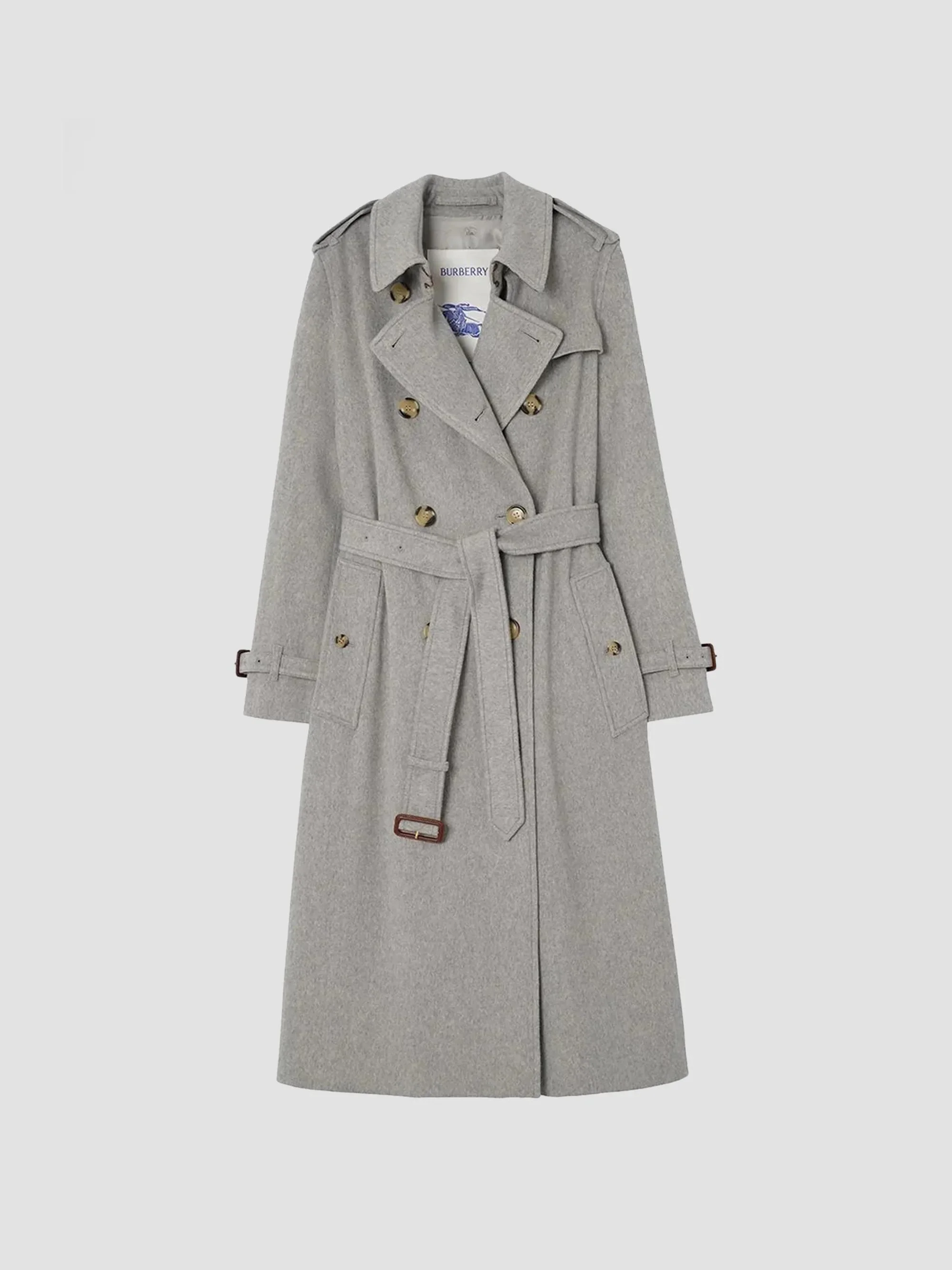 Women's Long Cashmere Kensington Trench Coat - Lead Grey Melange - 1