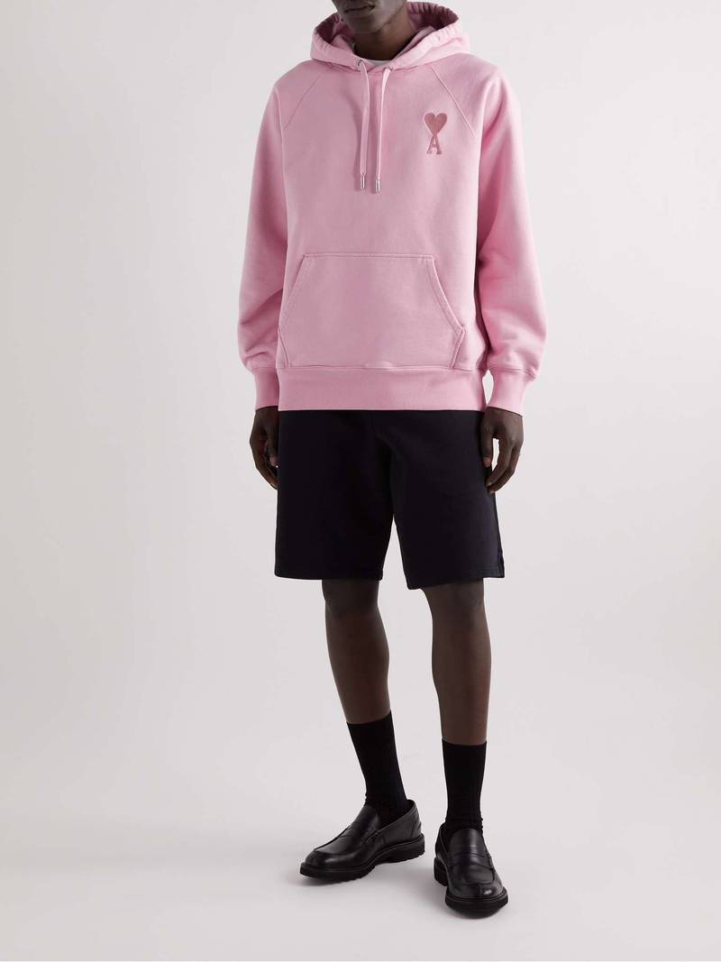 AMI Paris Logo-Embroidered Organic Cotton-Jersey Hoodie outlook