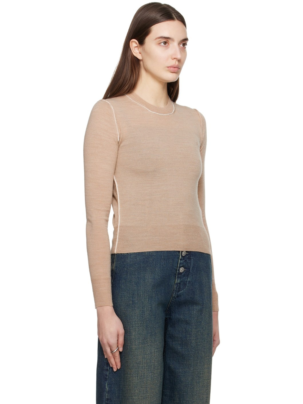 Beige Exposed Seam Sweater - 2