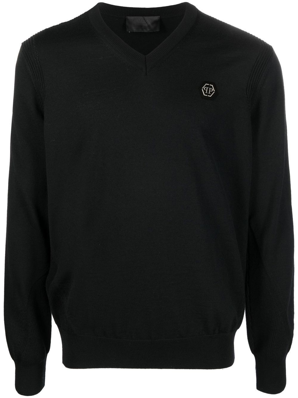 logo-patch V-neck sweater - 1