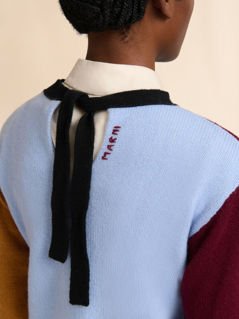BLUE AND BURGUNDY CASHMERE COLOR-BLOCK SWEATER 4