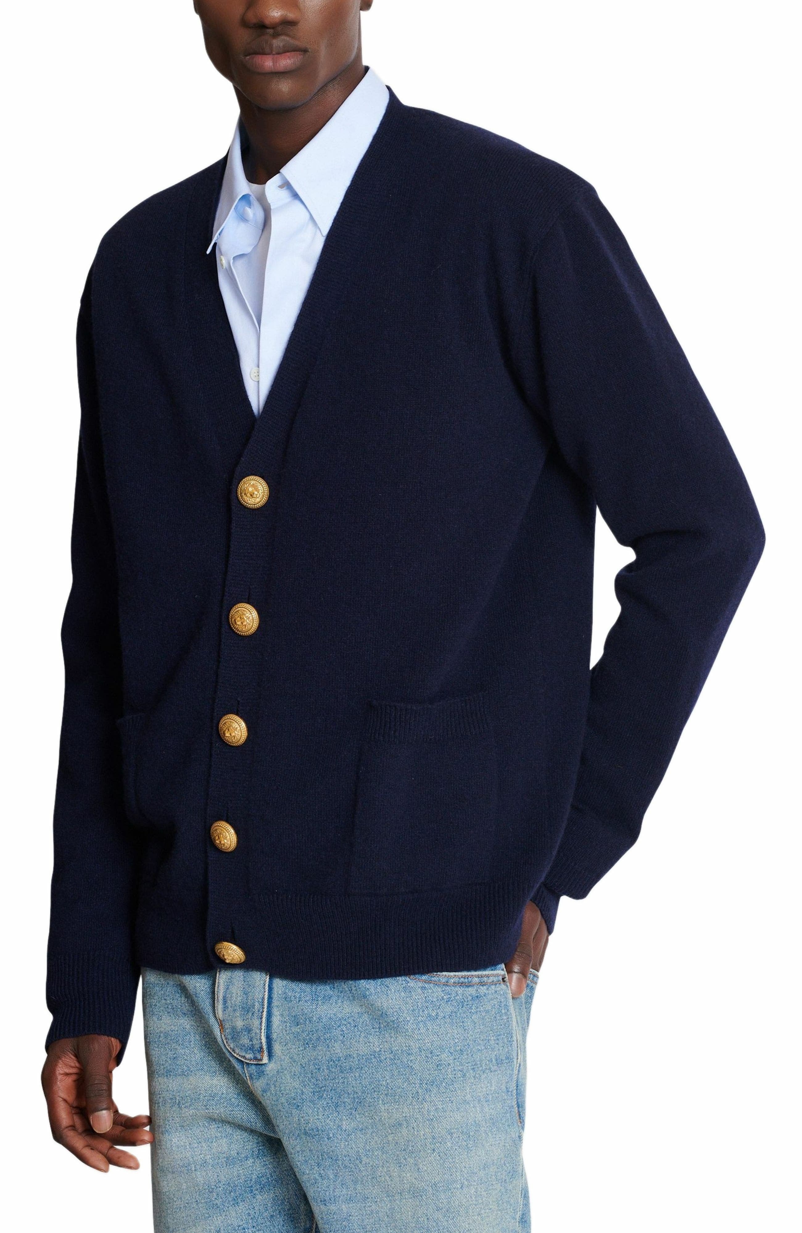 Balmain Eco-cashmere cardigan in Navy at Nordstrom - 5