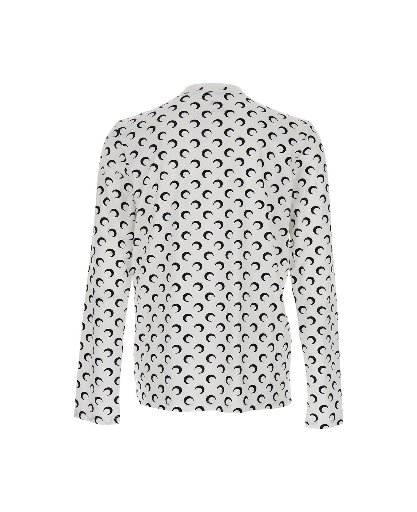 White Crewneck Top With All-over Moon Print In Tech Fabric Stretch Woman - 2