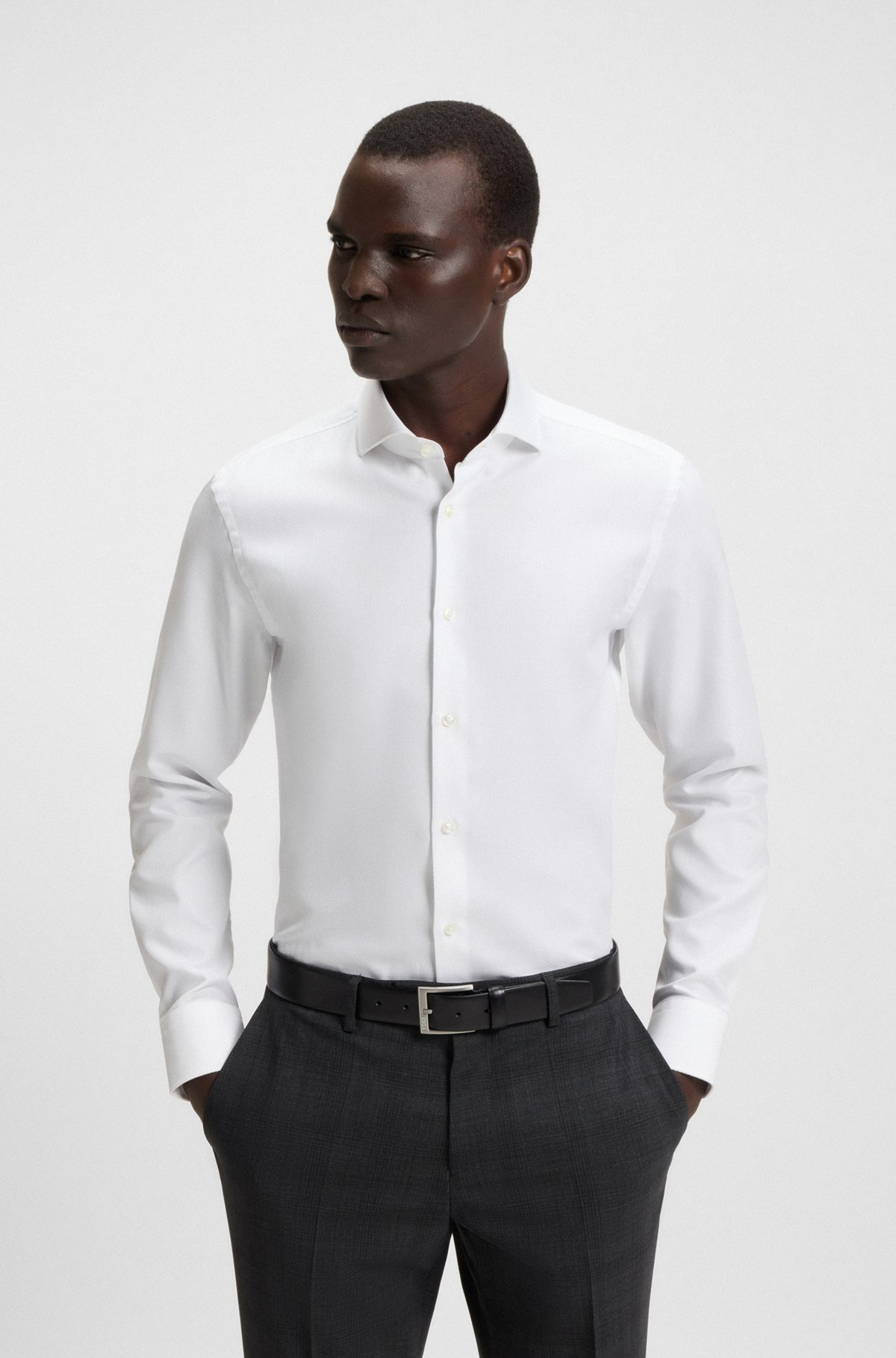 SLIM-FIT SHIRT IN MICRO-STRUCTURED ITALIAN COTTON - 2