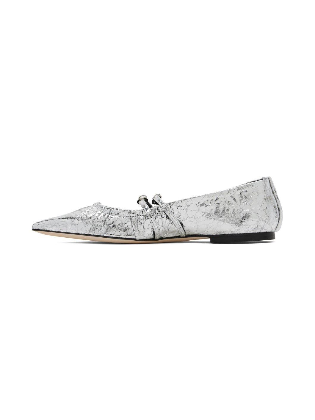Silver Crackle Leather Ballerina Flats - 3