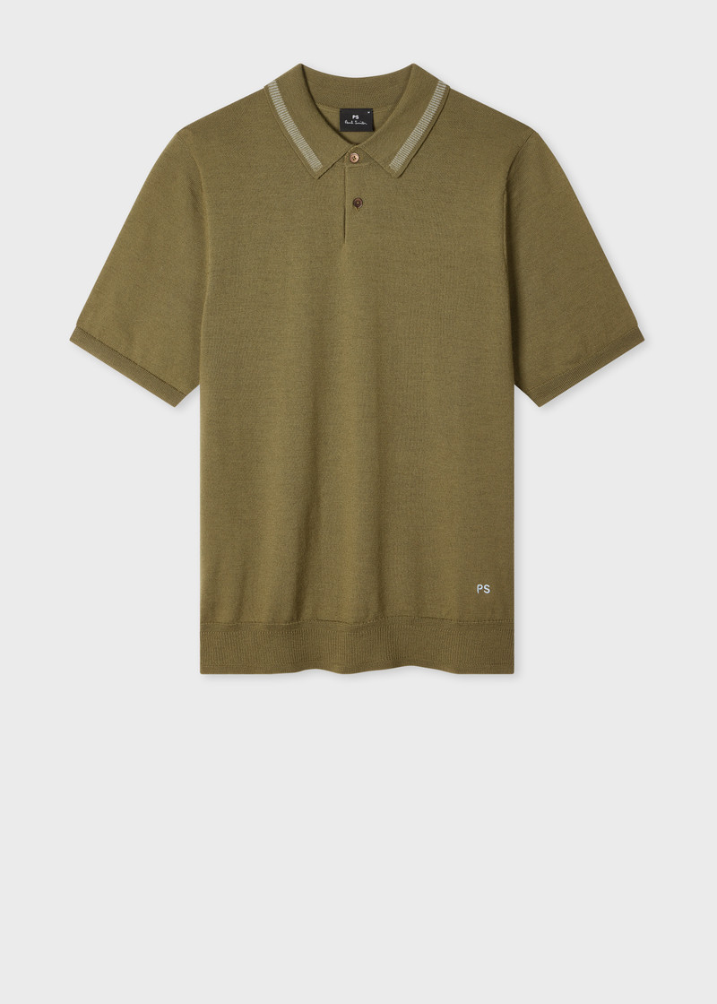 Khaki Merino Wool Polo Shirt 1