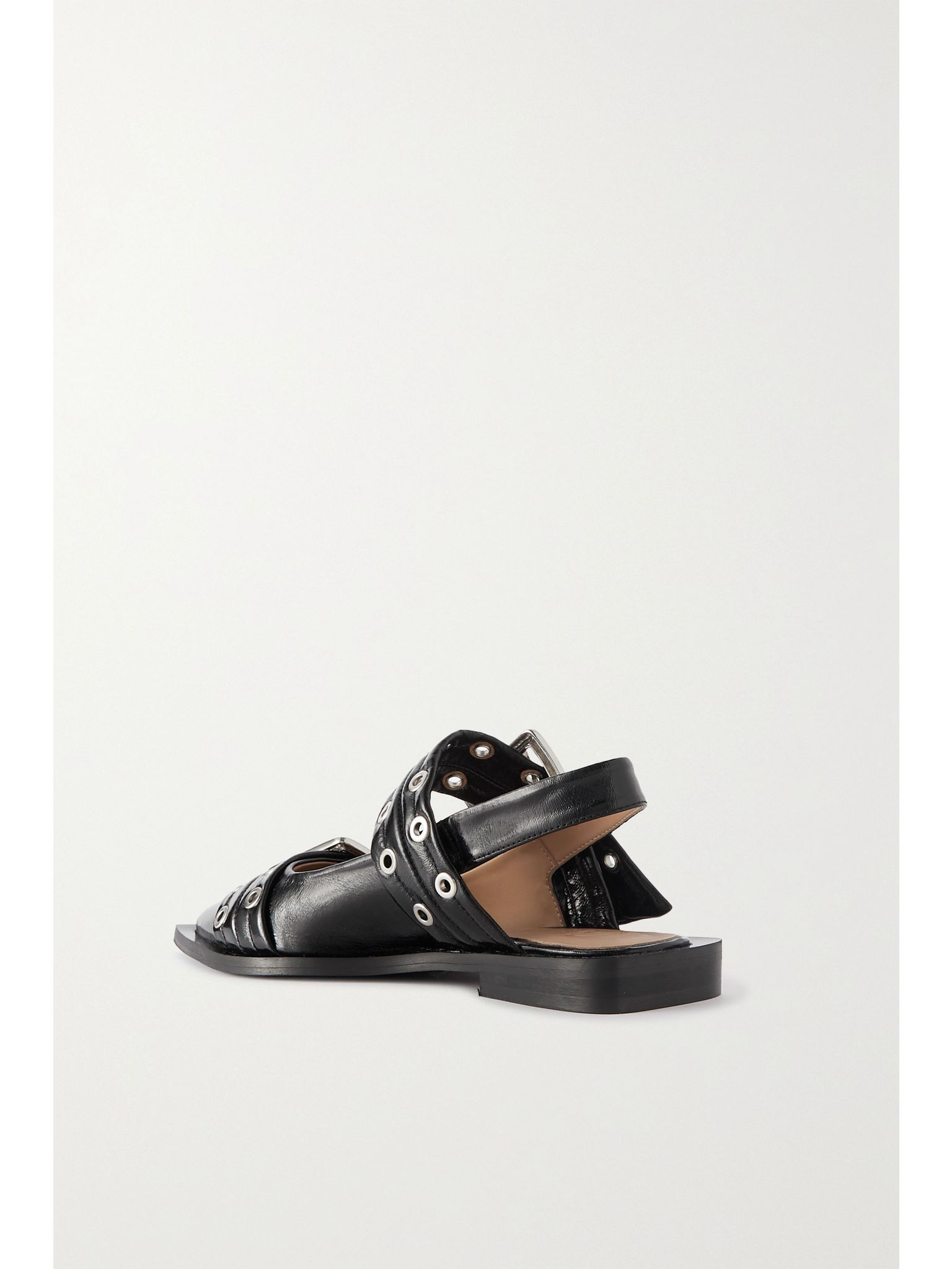 + NET SUSTAIN buckled eyelet-embellished recycled faux patent-leather ballet flats Black - 3